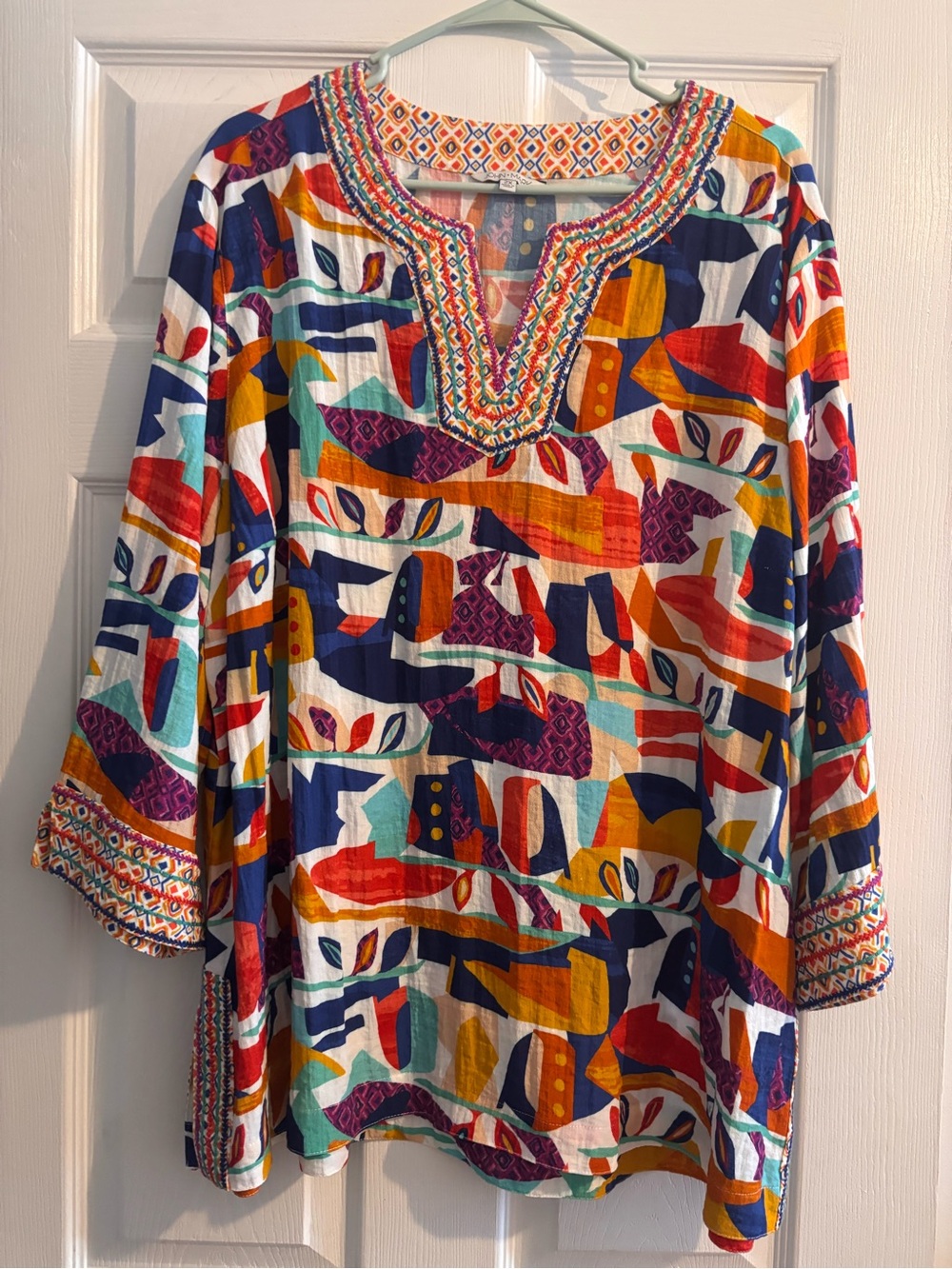 John Mark Multicolor Embroidered Women's Tunic Top